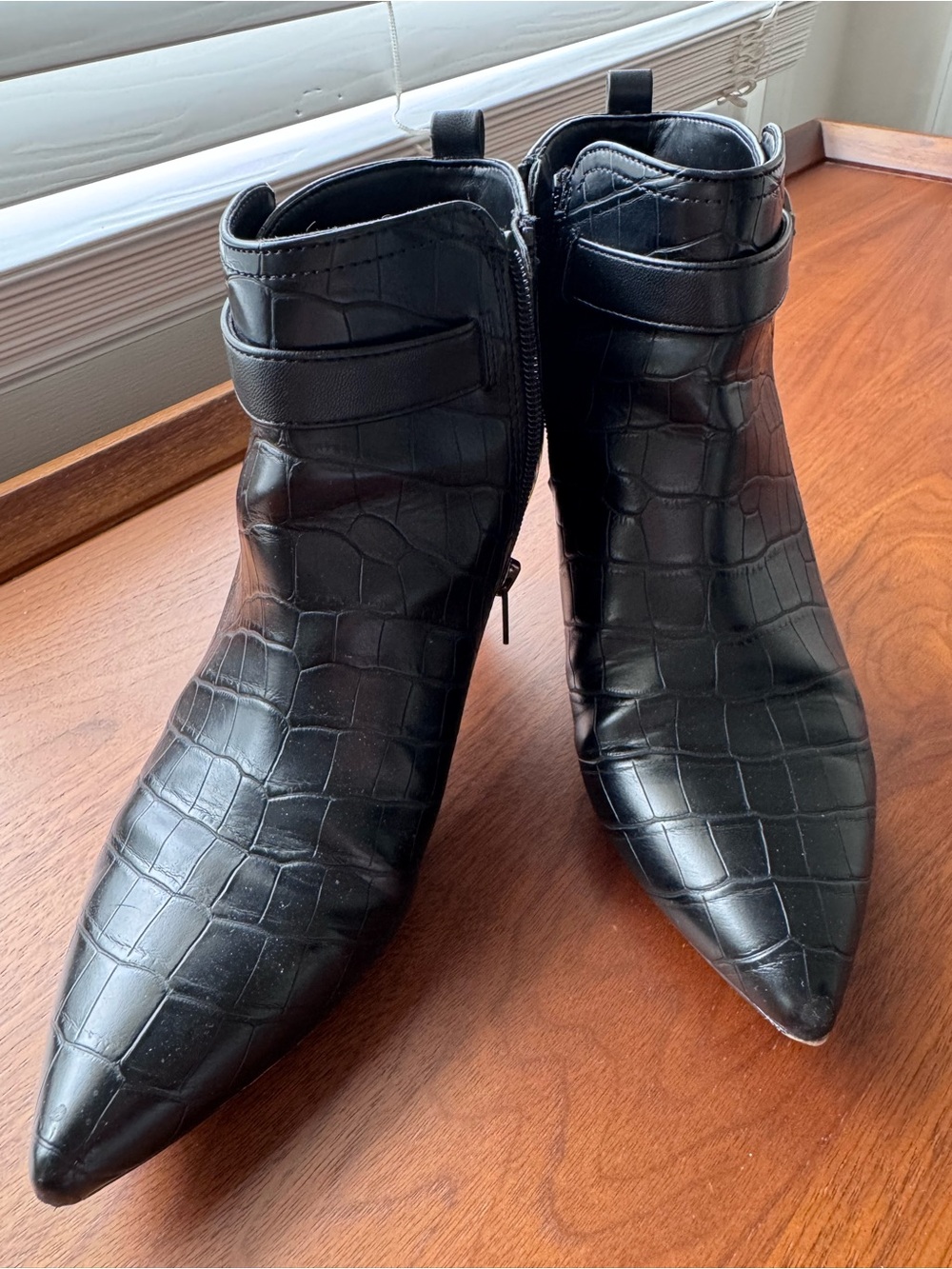 Virus by Sam Edelman Black Croc-Embossed Pointed Ankle Boots - Women